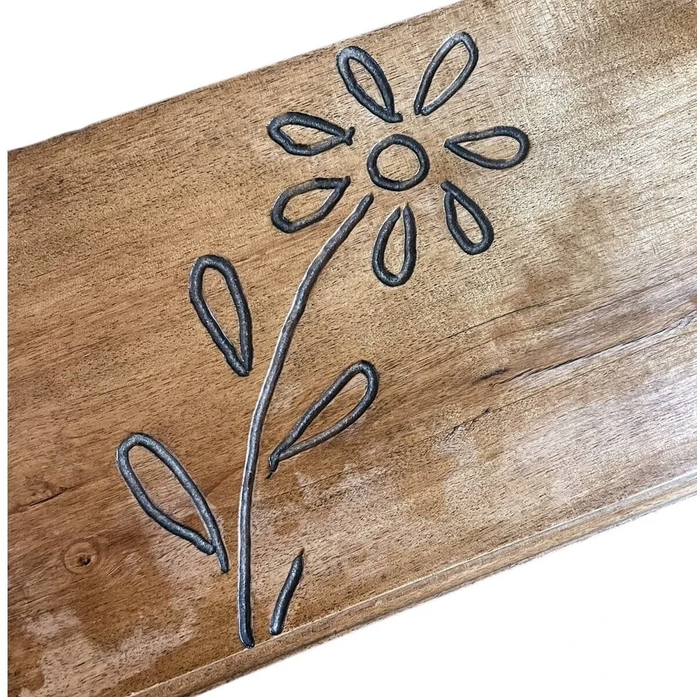 Vintage Rustic Wooden Jewelry Box Hand Carved‎ Floral Farmhouse Trinket 12